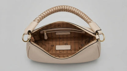 Bolsa Feminina Hobo Estruturada com Alça Trançada e Detalhes Dourados Modelo Brisa de Búzios